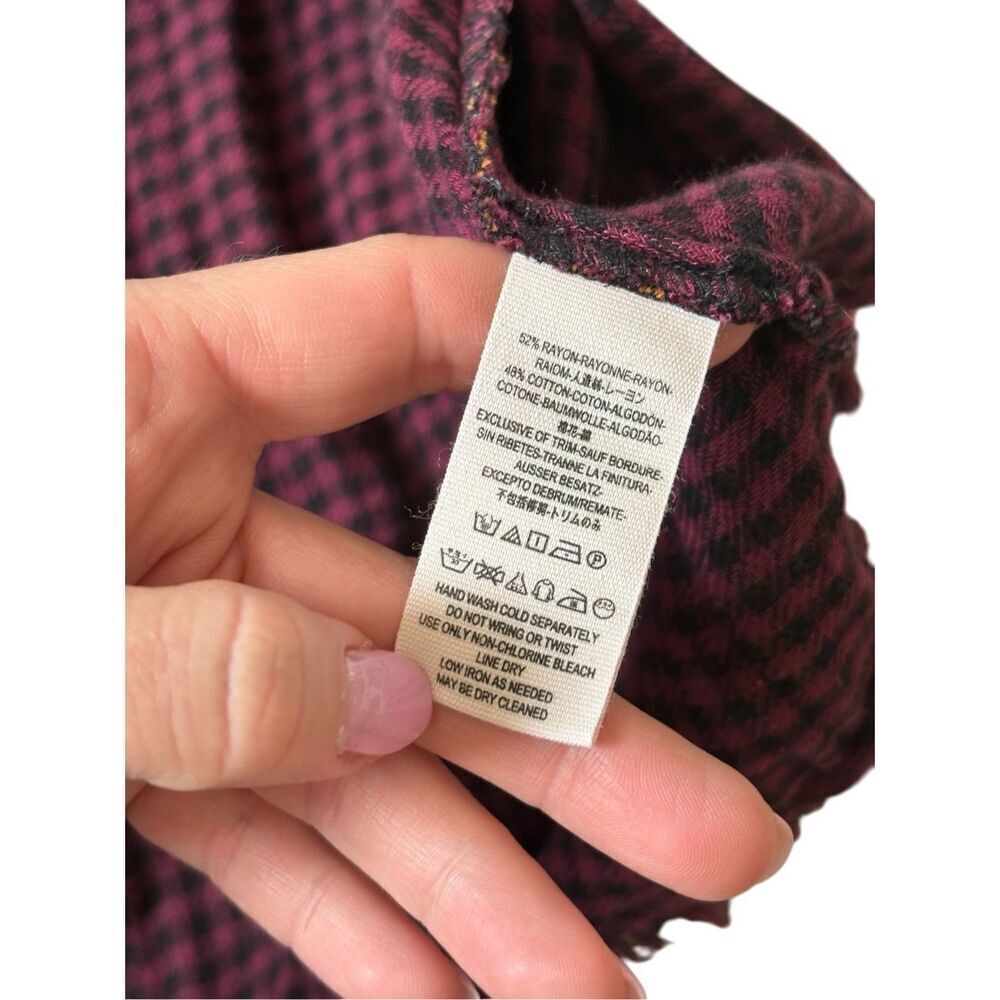 Free People Come On Over Button Down Plaid Top size L Lagenlook Boho Relaxed - Picture 10 of 12